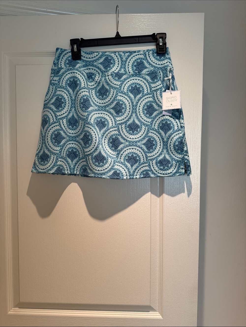 Sigrid Olsen Teal and White Paisley-Print Mini Skirt